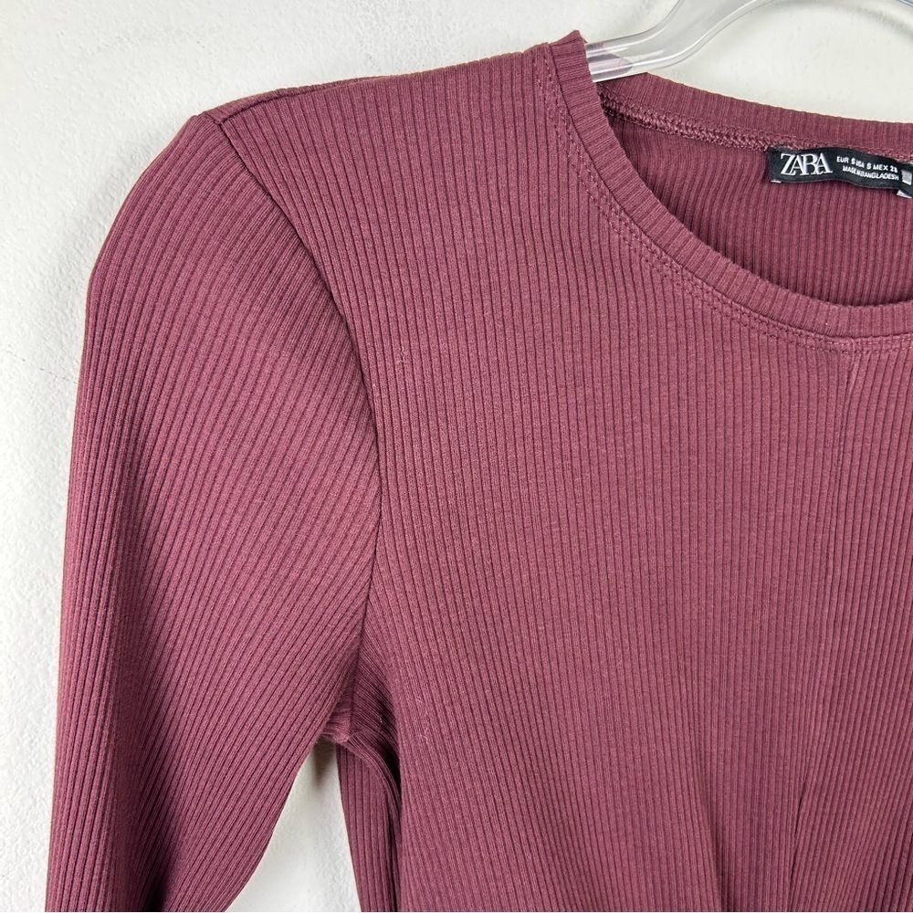Zara Ribbed burgundy Long sleeve twist front top size: S - Picture 5 of 8